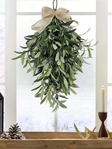 Firlar Artificial Olive Teardrop Swag 236 Inch Wreath for Front Door Bow Decor