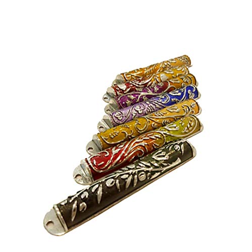 Light Blue Purple Pewter Mezuzah Case with Grapes Design
