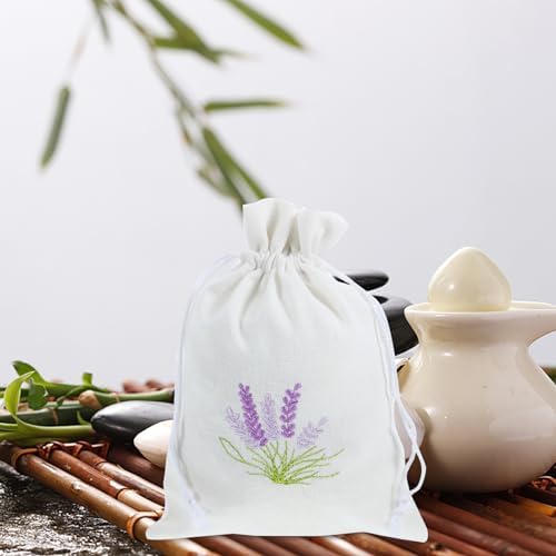 Zerodeko 10pcs Lavender Linen Drawstring Sachet Bags
