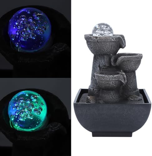 LED Tabletop Fountain with Waterfall and Ball for Home Office Decor