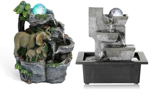 Dyna-Living 2pcs Tabletop Waterfall Fountain with LED Light