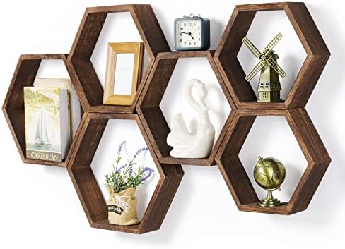 Hexagon Floating Shelves Set of 6 Rustic Wall Display