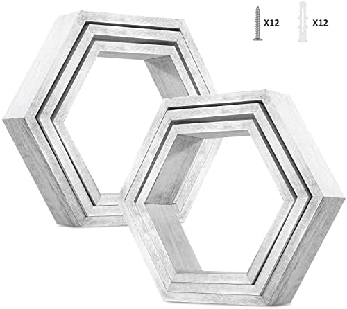 YBING Hexagon Floating Shelves Set of 6 Grey-White