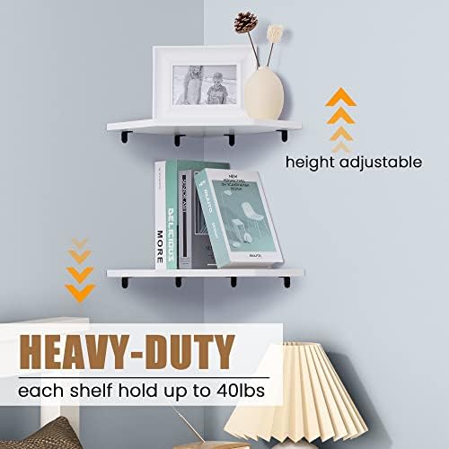 Set of 2 Floating Corner Shelves Rustic Wood Design