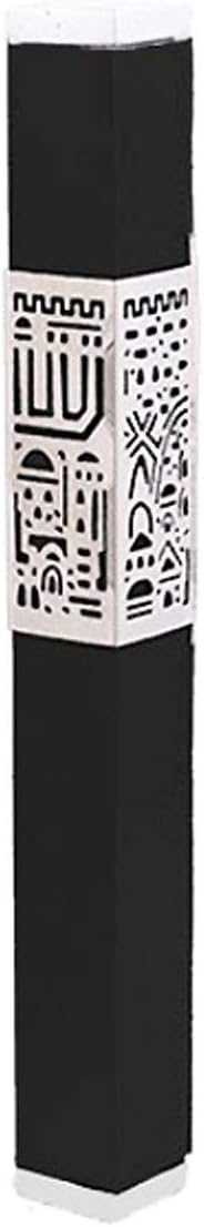 Anodized Aluminum Jerusalem Mezuzah Case - Black Silver Made in Israel