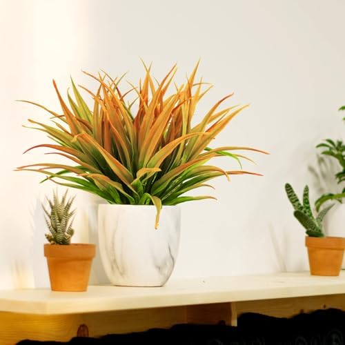 Yellow Artificial Grass 24 PCS UV Resistant Outdoor Decor