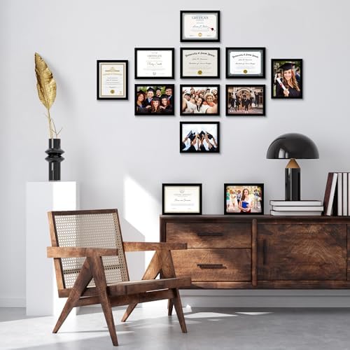 Americanflat 85x11 Diploma Frame Set of 12 Black