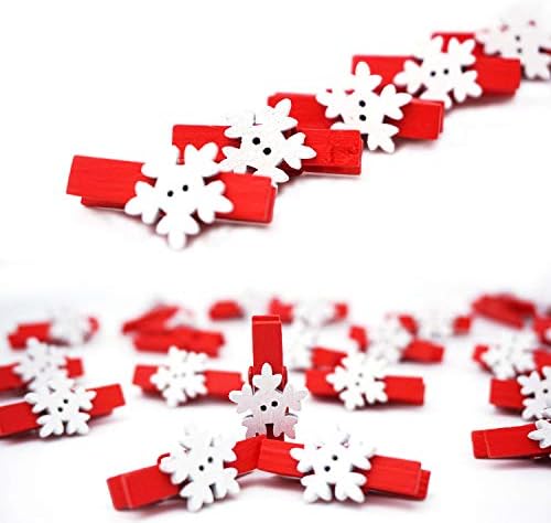 50PCS Christmas Wooden Photo Clips with Jute Twine for Cards and Crafts