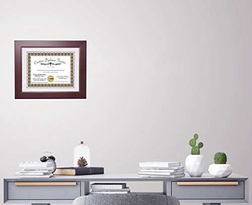 Creative Picture Frames 85x11 Empire Mahogany Diploma Frame with White Mat Glass Easel and Wall Hangers