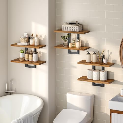 HOOBRO Floating Shelves Set of 3 2-Tier Wall Mounted Storage