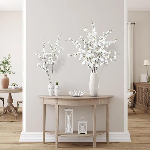 Sggvecsy 4 Pc Artificial Cherry Blossom Branches White
