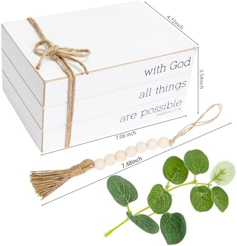 Rustic Farmhouse Decor Books with Wood Beads String