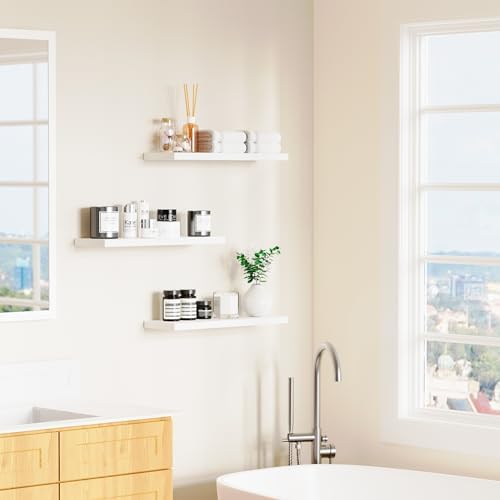 White Wood Floating Shelves Set of 3 for Wall