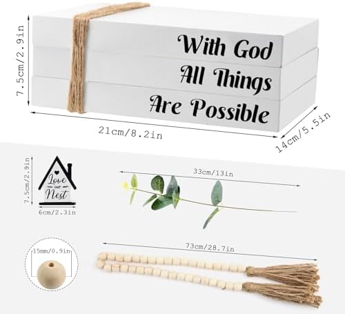 Rustic Farmhouse Decorative Books Set with Tassels and Leaves