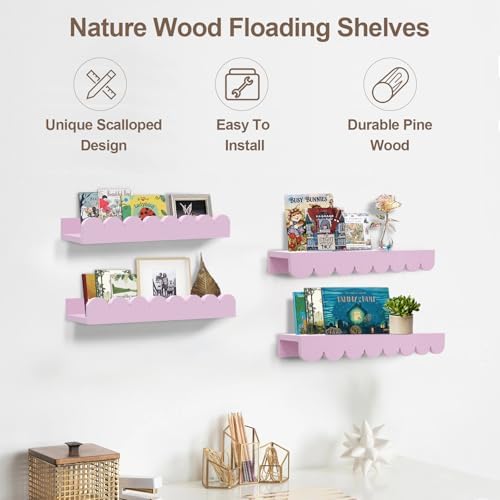 Scalloped Wall Bookshelf Set of 4 - Pink 16 Inch
