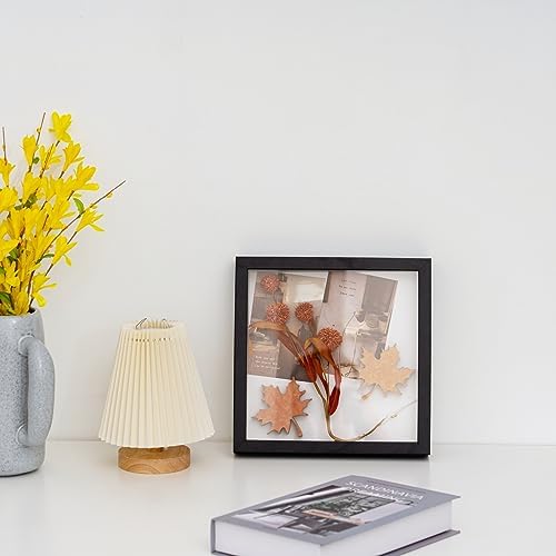Muzilife 8x8 Shadow Box Frame Black with Glass and Wood