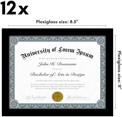 Americanflat 85x11 Diploma Frame Set of 12 Black
