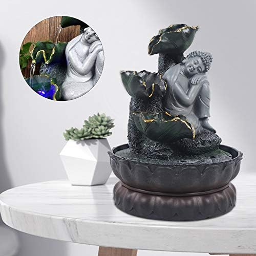 Indoor Buddha Waterfall Fountain with LED Lights and Soothing Sound for Home Office Decor