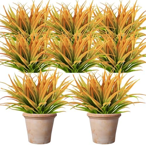 Yellow Artificial Grass 24 PCS UV Resistant Outdoor Decor