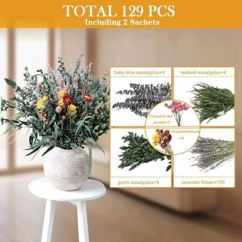 129 Pc Dried Eucalyptus Stems with Lavender Bundle