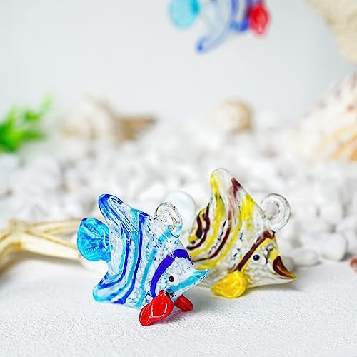 Set of 2 Blown Glass Tropical Fish Decorative Ornaments for Christmas Tree and Holiday Home Decor