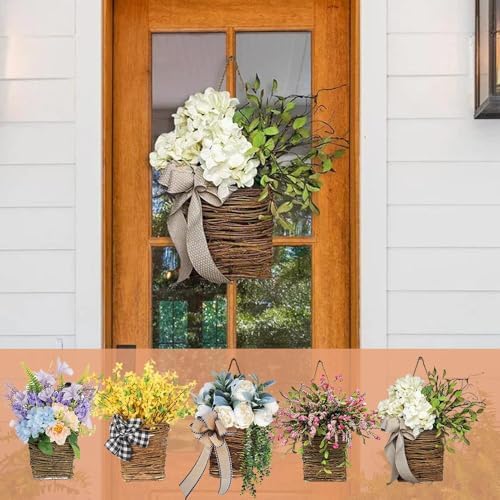2025 Cream Hydrangea Door Hanger Basket Wreath