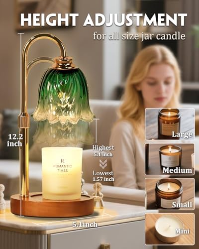 Gold Candle Lamp Warmer with Timer and Dimmer 2 Bulbs Adjustable Height