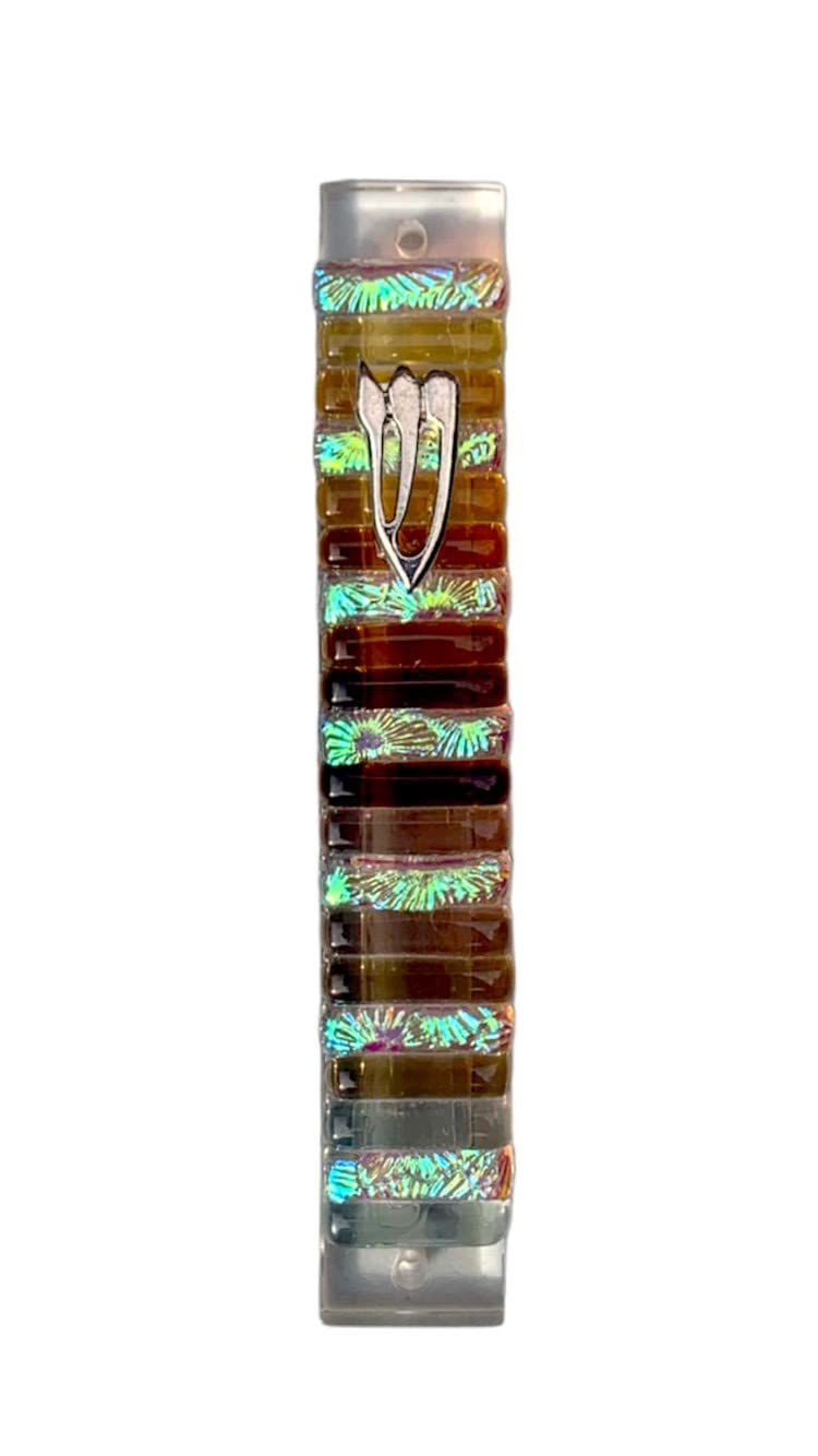 Jewish Mezuzah Handmade Glass Case - Brown Honeycomb