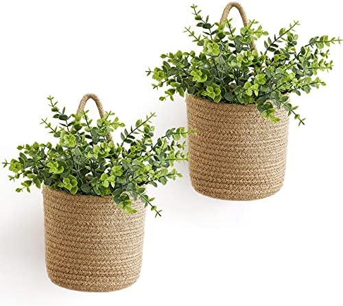 Dahey 2 Pack Wall Hanging Rope Baskets with Artificial Eucalyptus