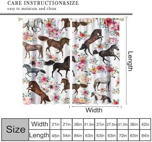 Girls Horse Blackout Curtains with Pink Flower Design