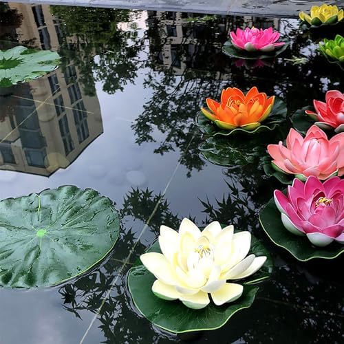 VAKTOK Artificial Pond Flowers 10PCS Decor Foam Water Lilies Lily Pads for Ponds Torus Plant Accessories