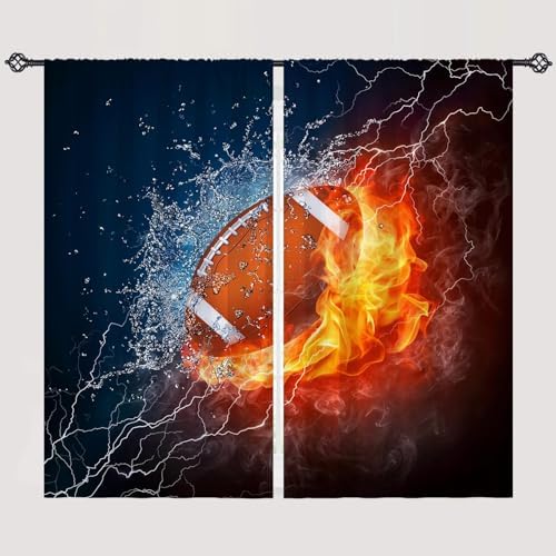 Kids Football Print Curtains 2 Panels Rod Pocket