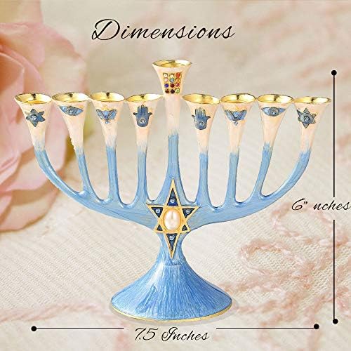Matashi Hand Painted Enamel Menorah with Crystals and Gold Accents