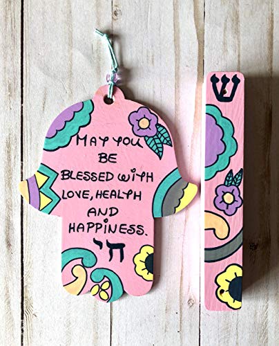 Lea Joelle Hamsa Mezuzah Set with Blessing Light Pink