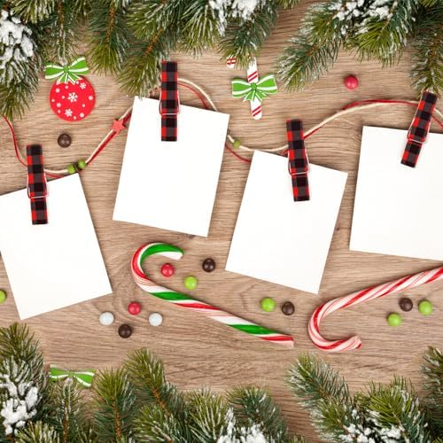 50 Pieces Christmas Photo Clips Buffalo Plaid Wooden Hanging Pegs