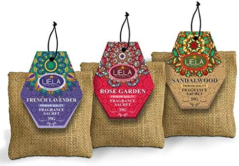 LIELA Jute Bag Natural Organic Fragrance Sachets Set of 3 Rose Sandal Lavender