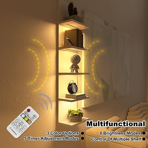 5 Tier Wall Shelf With Light White Modern Vertical Floating Shelves for Home Decor