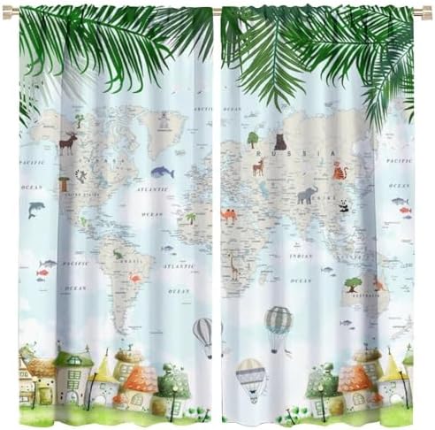 Cute Cartoon Map Curtains for Kids