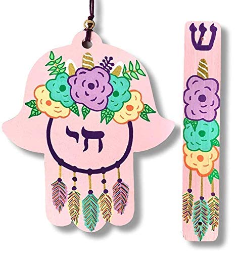 Unicorn Dream Catcher Hamsa and Mezuzah Case Light Pink