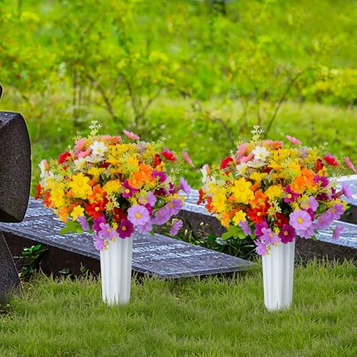 XONOR Artificial Daisy Flowers with Vase for Grave Decoration