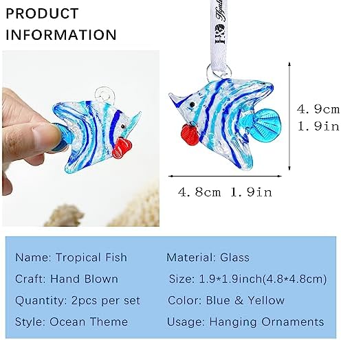 Set of 2 Blown Glass Tropical Fish Decorative Ornaments for Christmas Tree and Holiday Home Decor