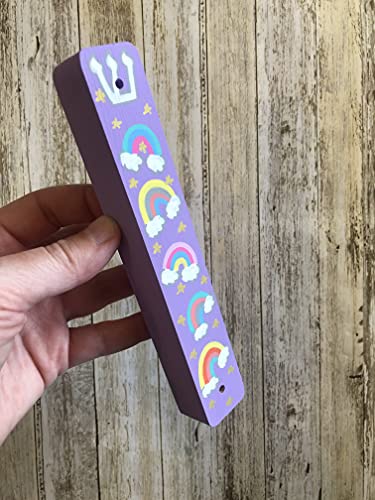 Rainbow Mezuzah Case for Baby Naming Birthday - Purple No Scroll