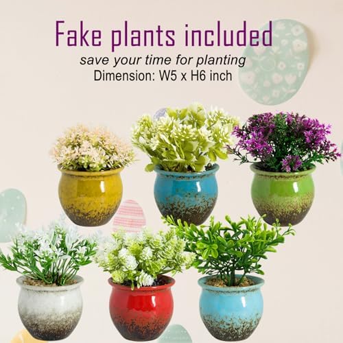 ARTKETTY 6 Pack Artificial Plants Ceramic Pots