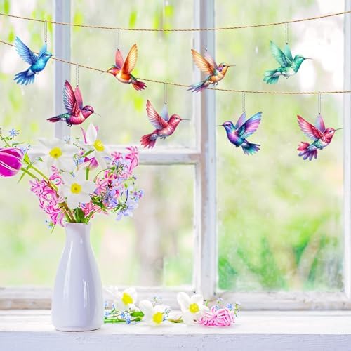 2D Bird Acrylic Hanging Ornament - 8Pcs Hummingbird Christmas Tree Decor