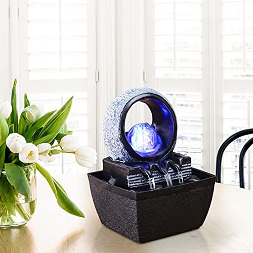 Modern Indoor Tabletop Waterfall Fountain with Rolling Ball - Grey