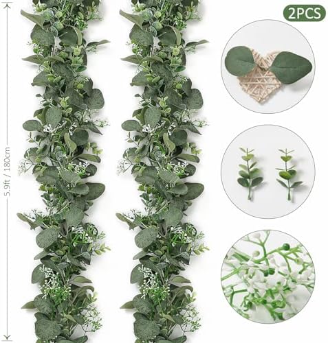 SOMYTING Eucalyptus Garland 2 Pack 12FT Artificial Decor