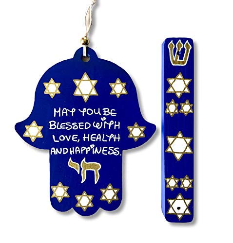 Lea Joelle Hamsa and Mezuzah Set Cobalt Blue