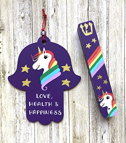 Lea Joelle Hamsa and Mezuzah Rainbow Unicorn Purple Gift