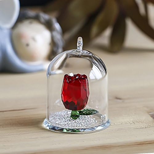HD Crystal Rose Flower Figurine in Glass Dome