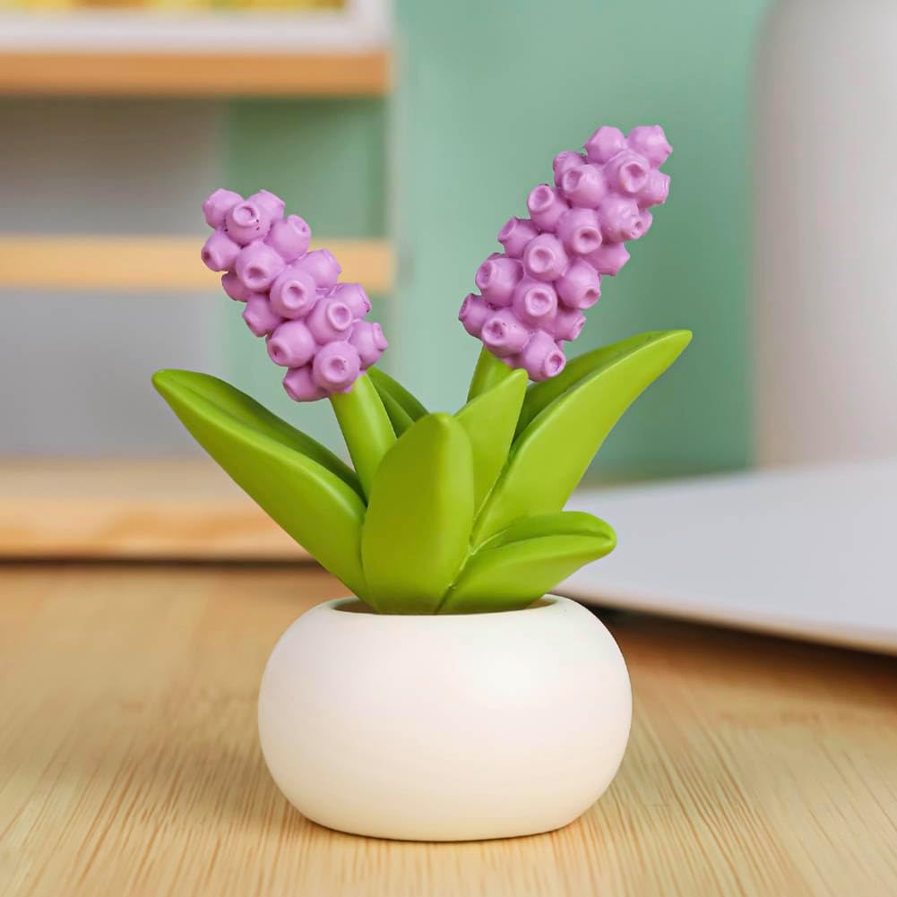 Magicherry Resin Hyacinth Flower with Pot Purple Decor